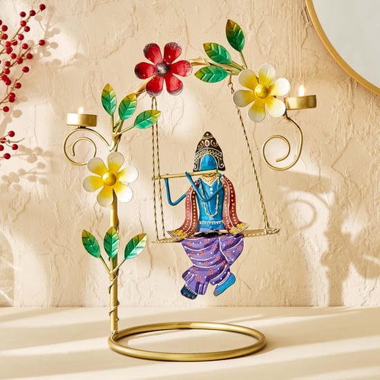 Corsica Metal Krishna On Jhula T-Light Holder