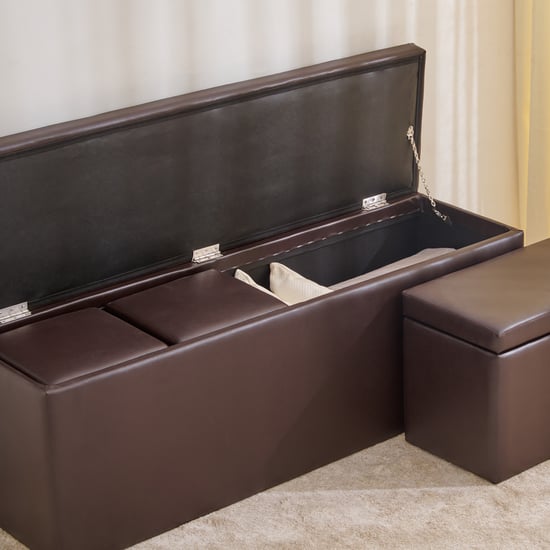 Colombia Set of 4 Faux Leather Storage Bench - Brown