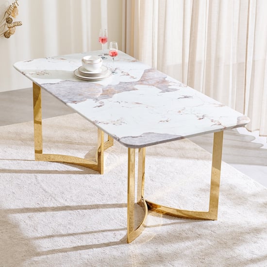 Vogue NXT Faux Marble Top 6-Seater Dining Table - Off White