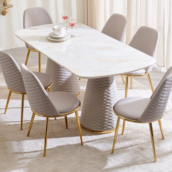 Vegas Faux Marble Top 6-Seater Dining Table - Off White