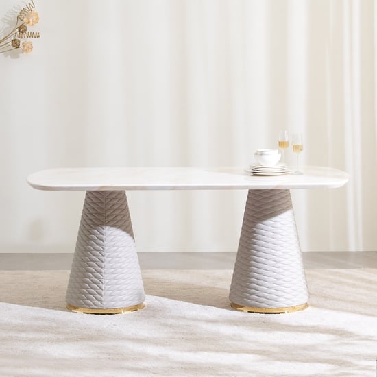 Vegas Faux Marble Top 6-Seater Dining Table - Off White