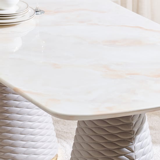 Vegas Faux Marble Top 6-Seater Dining Table - Off White