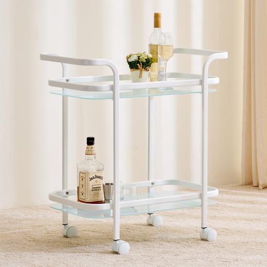 Helios Montoya Glass Top Serving Trolley - White