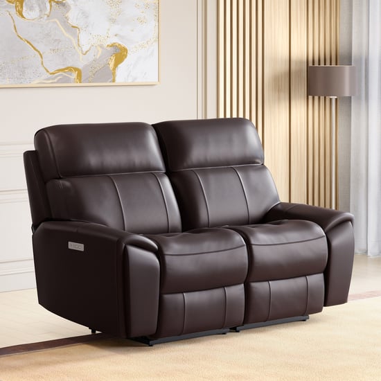Stockholm Half Leather 2-Seater Electric Recliner - Brown