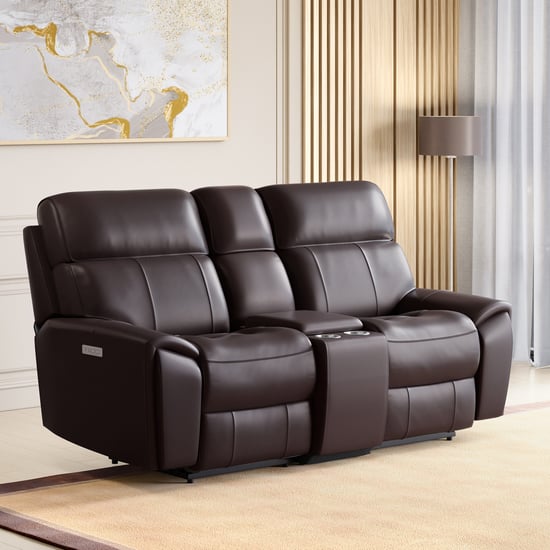 Stockholm Half Leather 2-Seater Electric Recliner Set - Brown