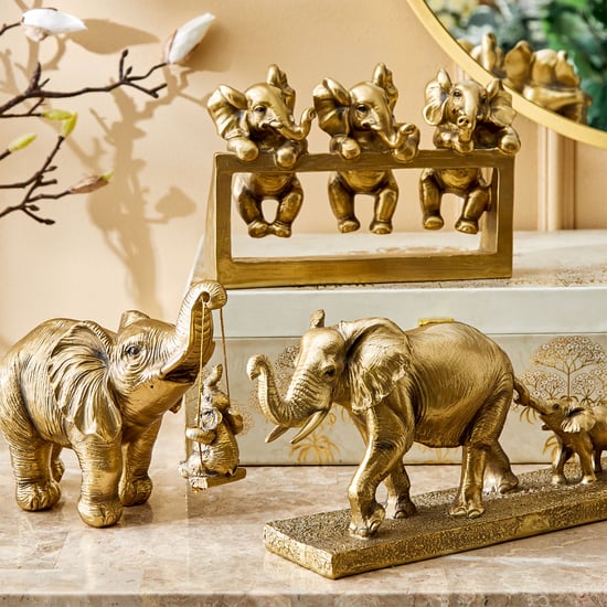 Jaguar Hedi Polyresin Mother Elephant with Baby on Swing Figurine