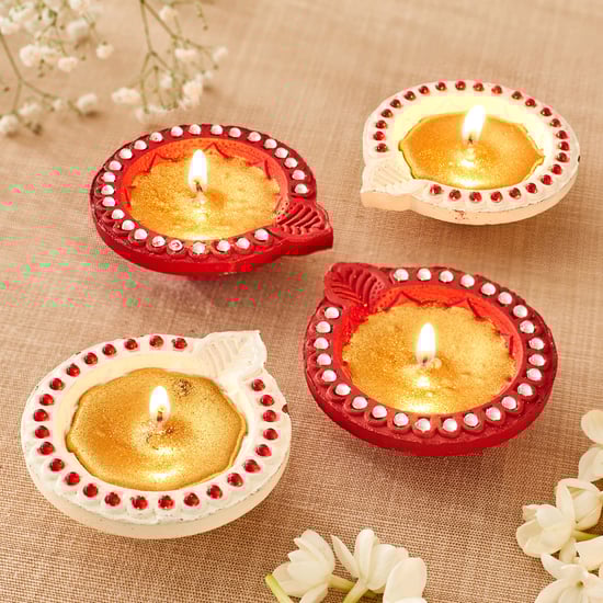 Utsav Set of 4 Clay Embellished Diyas