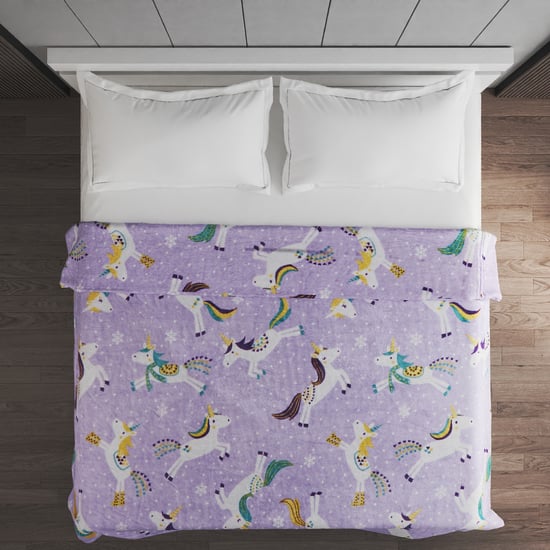 Slate Kids Story Unicorn Print Double Blanket Purple Polyester
