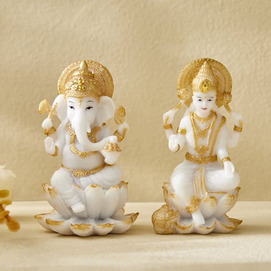 Dhayana Duri Set of 2 Polyresin Ganesha and Laxmi Figurines