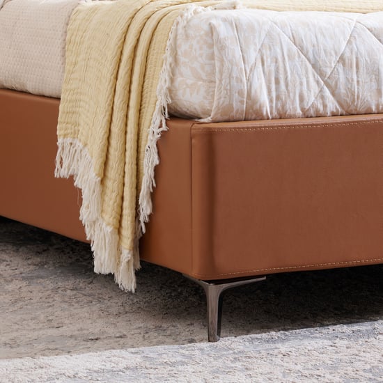 Tiffany Caramel Faux Leather Queen Bed - Beige