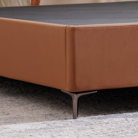 Tiffany Caramel Faux Leather Queen Bed - Beige