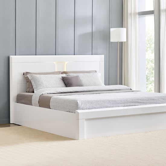 Helios Spacewood Kosmo Arctic King Bed with Hydraulic Storage - White