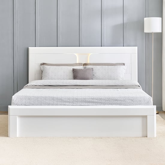 Helios Spacewood Kosmo Arctic King Bed with Hydraulic Storage - White