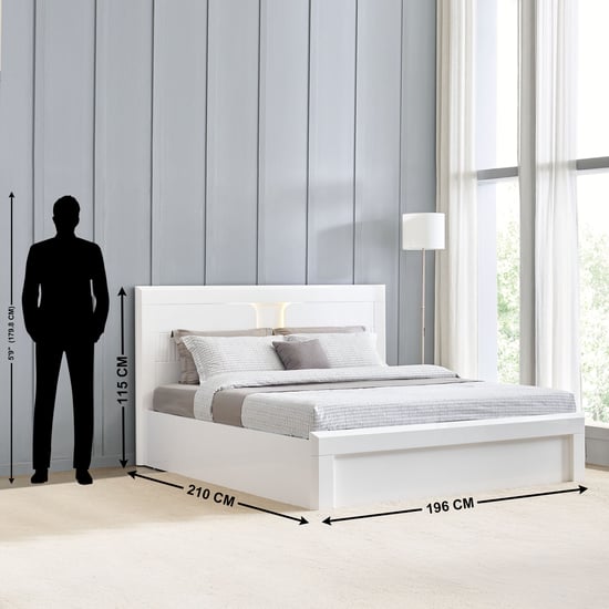 Helios Spacewood Kosmo Arctic King Bed with Hydraulic Storage - White