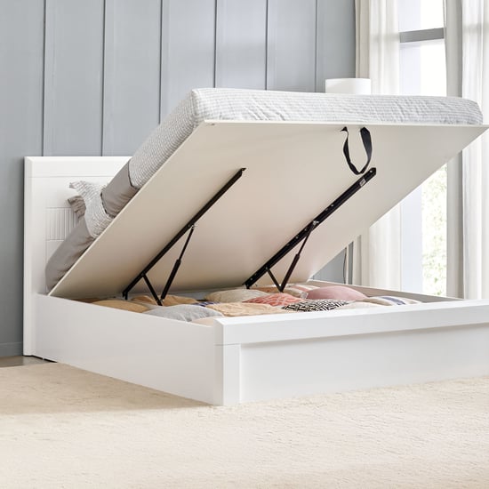 Helios Spacewood Kosmo Arctic King Bed with Hydraulic Storage - White