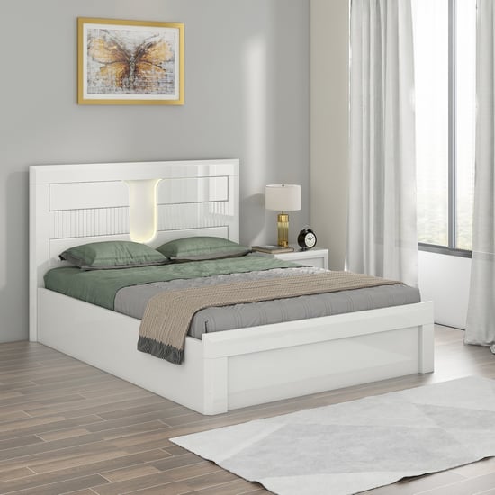 Helios Arctic Queen Bed with Hydraulic Storage - White