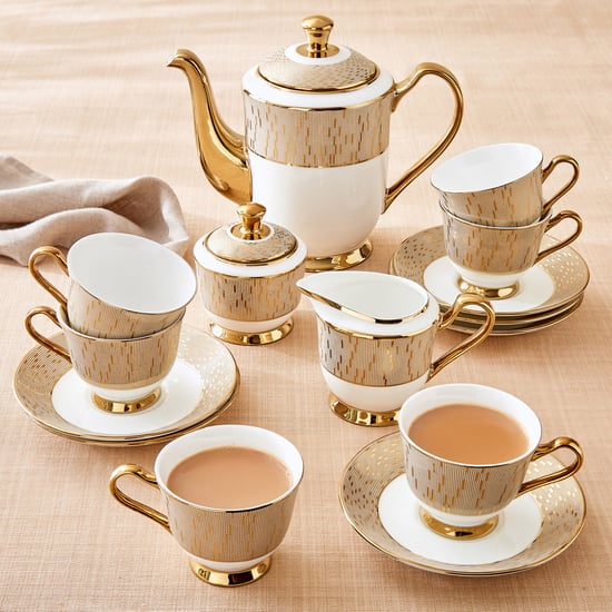 Ebony Asterix 15Pcs Bone China Printed Tea Set