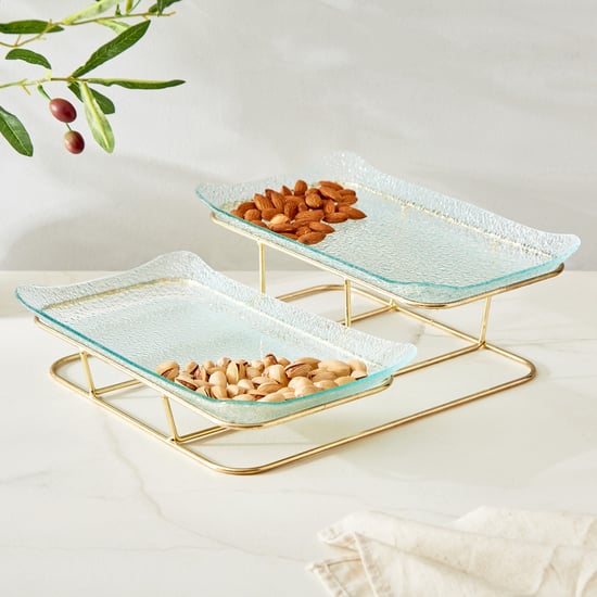 Abaco Barney Glass 2-Tier Serving Platters with Metal Stand