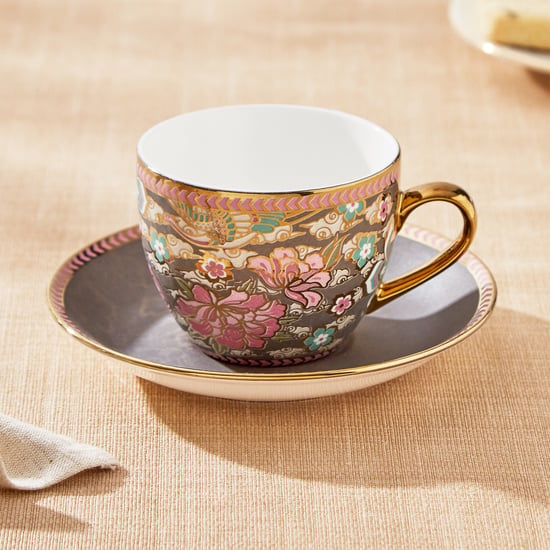 Buy Mandarin Iris Set of 4 Bone China Cups and Saucers - 180ml