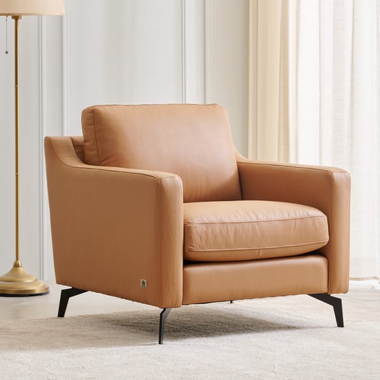 Parque Half Leather 1-Seater Sofa - Tan