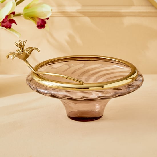 Moksha Kentan Glass and Metal Floral Decorative Bowl