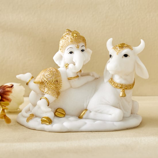 Dhayana Mira Polyresin Ganesha on Cow Figurine