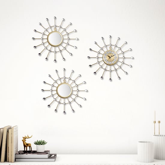 Ananda Emore 3Pcs Decorative Mirrors and Wall Clock Set