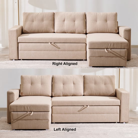Helios Woodland Fabric 3-Seater Storage Sofa Bed with Interchangeable Chaise - Beige