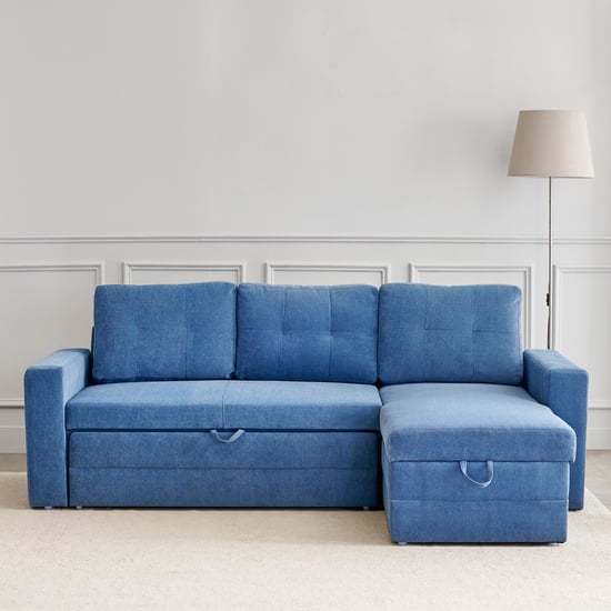Helios Woodland Fabric 2-Seater Storage Sofa Bed with Interchangeable Chaise - Blue