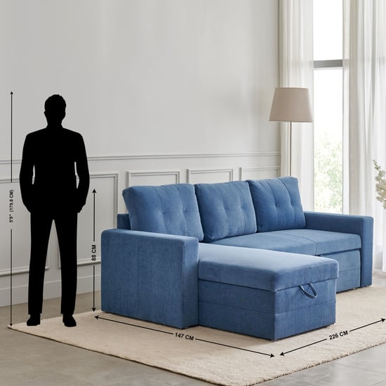 Helios Woodland Fabric 2-Seater Storage Sofa Bed with Interchangeable Chaise - Blue