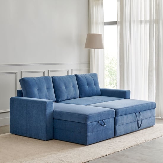 Helios Woodland Fabric 2-Seater Storage Sofa Bed with Interchangeable Chaise - Blue