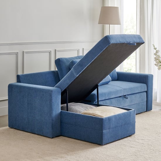 Helios Woodland Fabric 2-Seater Storage Sofa Bed with Interchangeable Chaise - Blue
