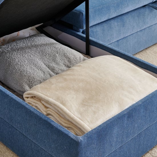 Helios Woodland Fabric 2-Seater Storage Sofa Bed with Interchangeable Chaise - Blue