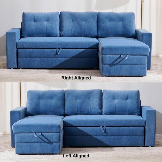 Helios Woodland Fabric 2-Seater Storage Sofa Bed with Interchangeable Chaise - Blue