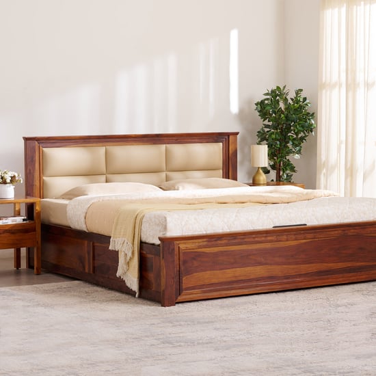 Warren Sheesham Wood King Bed with Hydraulic Storage - Brown