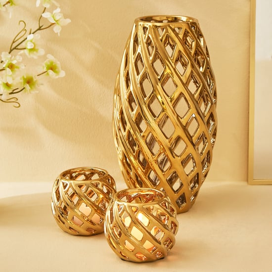 Stellar Fantasy Mika 3Pcs Stoneware Vase and T-Light Holders Set