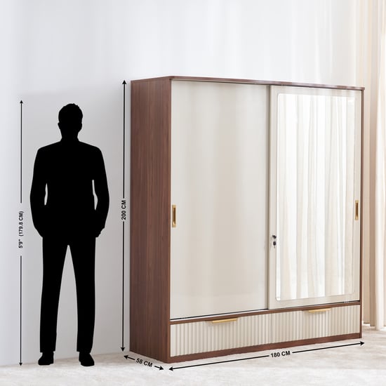 Elysium 2-Door Sliding Wardrobe with Mirror - Beige