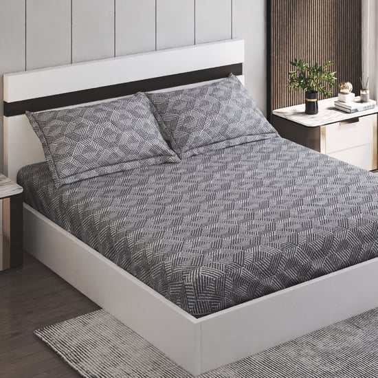Oxford Cyber Cotton 144TC Printed 3Pcs Super King Bedsheet Set