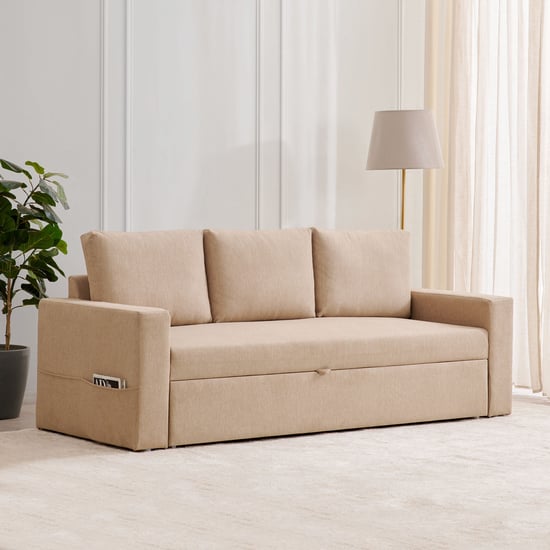 Helios Woodland Fabric 3-Seater Pull-out Sofa Bed - Beige