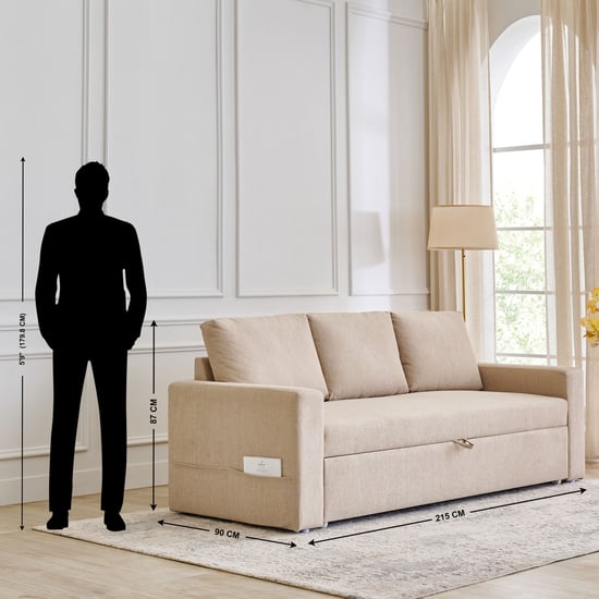 Helios Woodland Fabric 3-Seater Sofa Bed - Beige