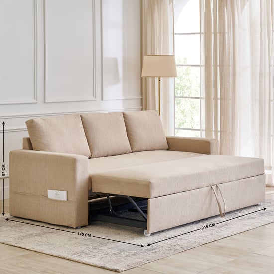 Helios Woodland Fabric 3-Seater Sofa Bed - Beige
