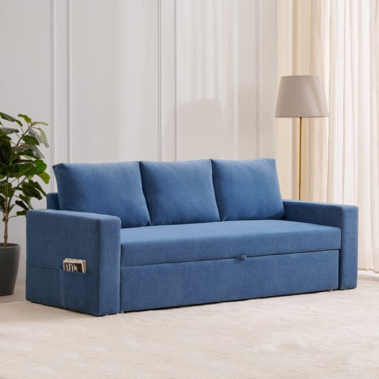 Helios Woodland Fabric 3-Seater Pull-out Sofa Bed - Blue