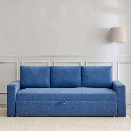 Helios Woodland Fabric 3-Seater Sofa Bed - Blue