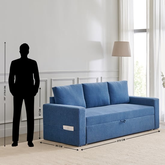 Helios Woodland Fabric 3-Seater Sofa Bed Blue Blue
