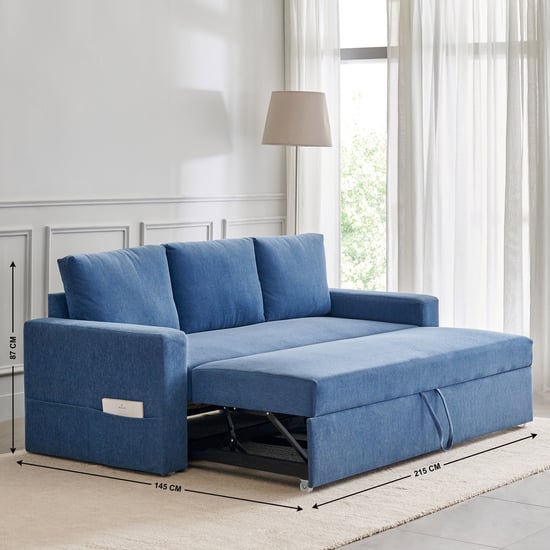 Helios Woodland Fabric 3-Seater Sofa Bed Blue Blue