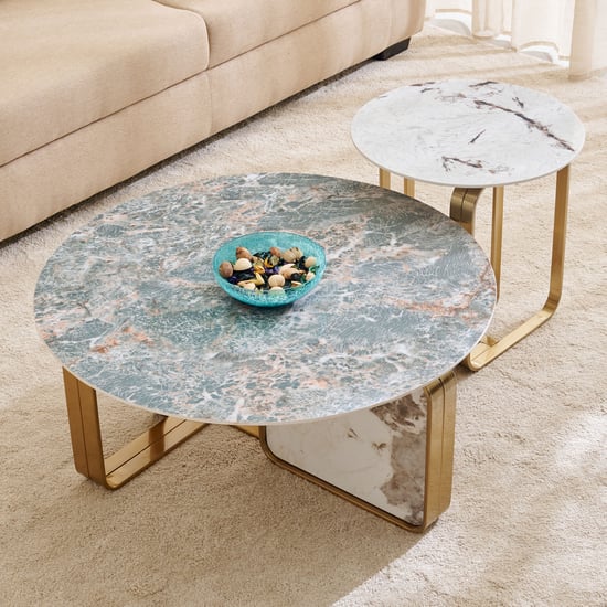 Helios Eureka Ceramic Top Set of 2 Coffee Tables - Gold