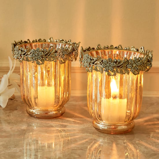 Fables Glitz Set of 2 Glass Floral Votive Holders