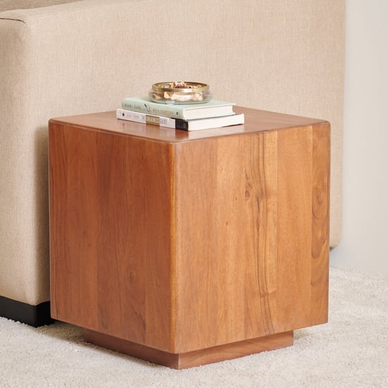 Amanda Block Acacia Wood End Table - Brown