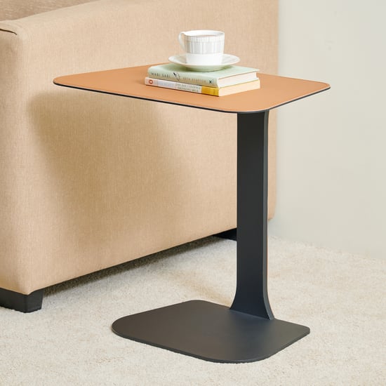 Mills Faux Leather Top C Type End Table - Brown