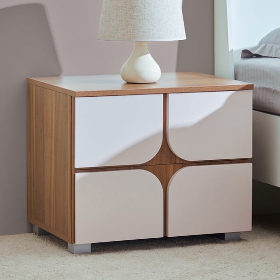 Helios Nolan Bedside Table with Drawers - Teak and Light Rose